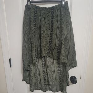Inis Tribal Geometric High-Low Asymmetrical Skirt Dark Green and Black